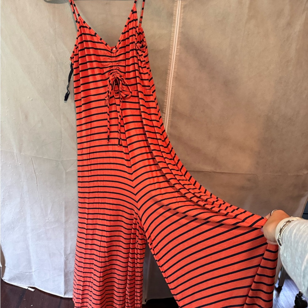 Anthropologie Red and Black Striped Jumpsuit - Picture 5 of 7